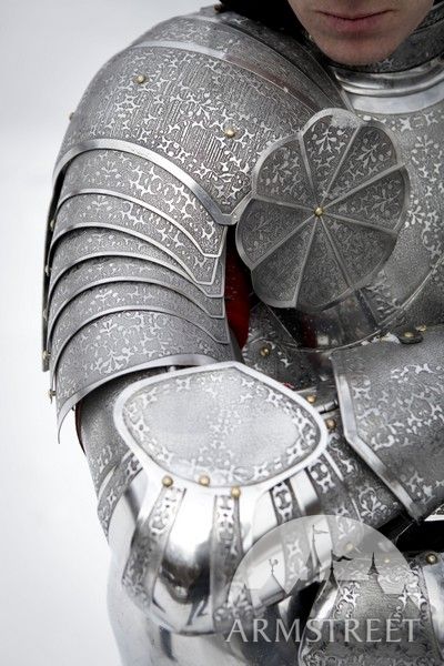 Medieval etched Paladin pauldrons armor