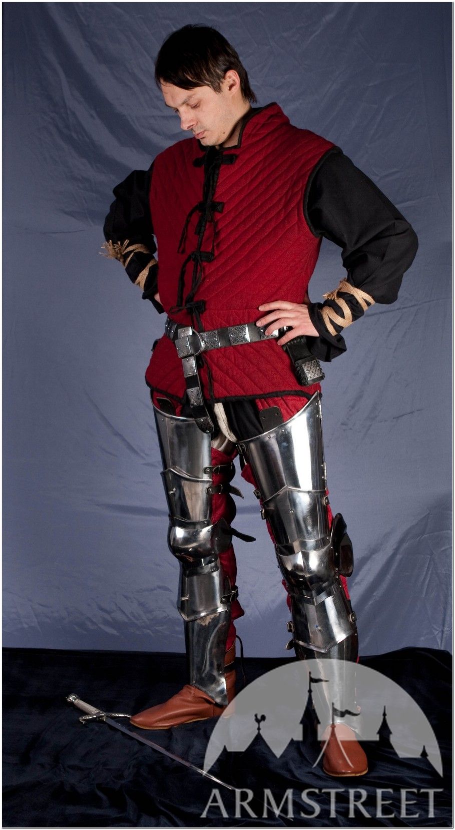 SCA-oriented medieval armor legs with greaves and cuisses for reenactment and sca fight