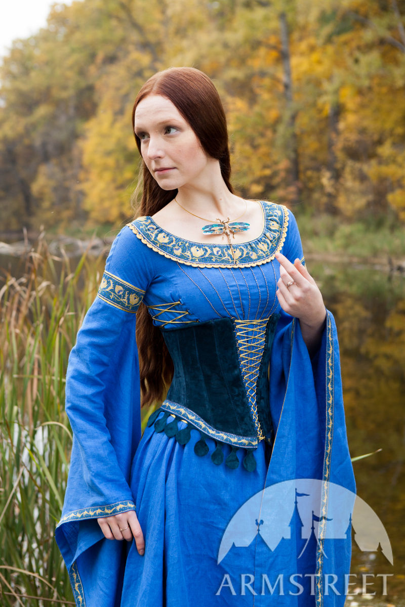 Medieval linen dress and suede vest costume