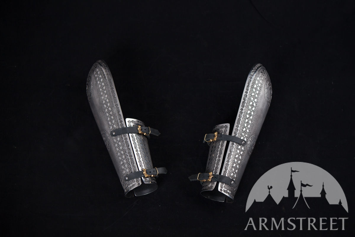 Bracers Bazubands etched stainless steel armour