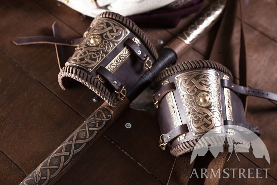 Brass and leather  bracers, shield and sheaths