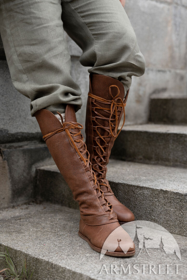 Limited Edition Medieval Fantasy High Boots for Women Forest for sale. Available in limited cinnamon brown leather limited gainsboro grey leather by medieval store ArmStreet