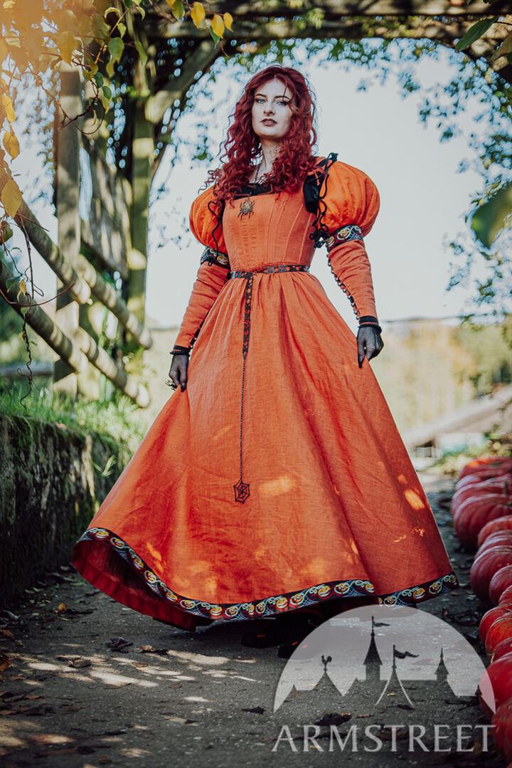 orange pumpkin dress Linen Boned Corset Kirtle “Pumpkin Dress