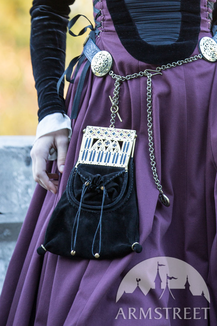 Renaissance Memories” suede bag with a brass frame for sale
