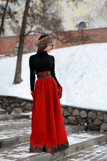 Long Woolen Skirt “Royal Ball” for sale. Available in: bottle green wool ::  by medieval store ArmStreet