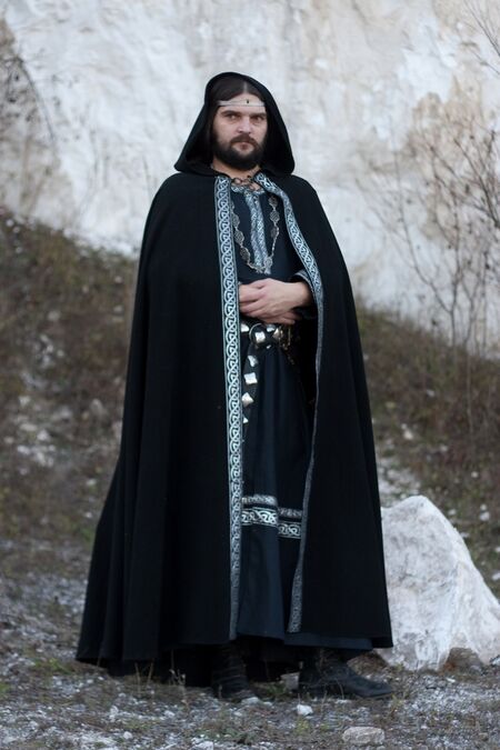 Full-round Woolen Medieval Hooded Cloak. Available in: black wool
