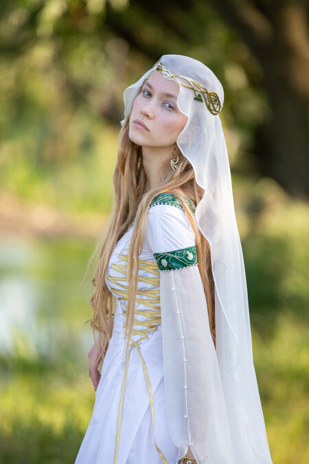 Fantasy Elven dress with puffed sleeves “Water Flowers” for sale