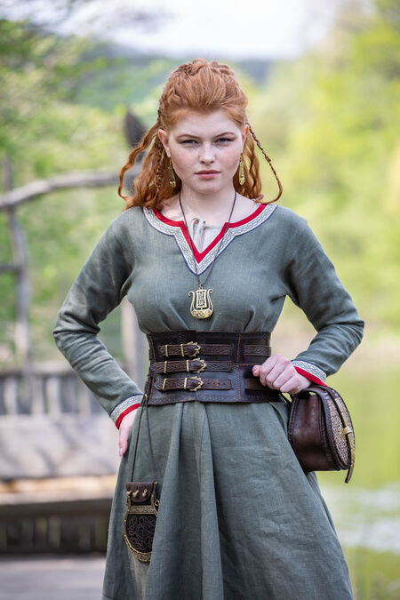 Viking War Corset Belt with Embossing “Gudrun the Wolfdottir” for sale.  Available in: brown leather, black leather, ivory leather :: by medieval  store ArmStreet