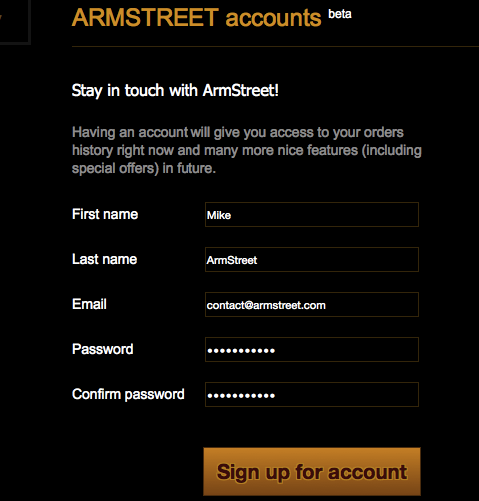 Create your new account at armstreet.com!