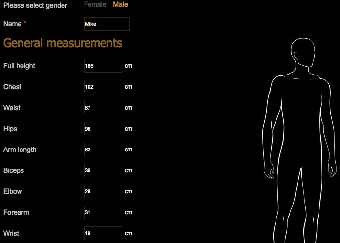 Set of measurements - create once and use for all orders