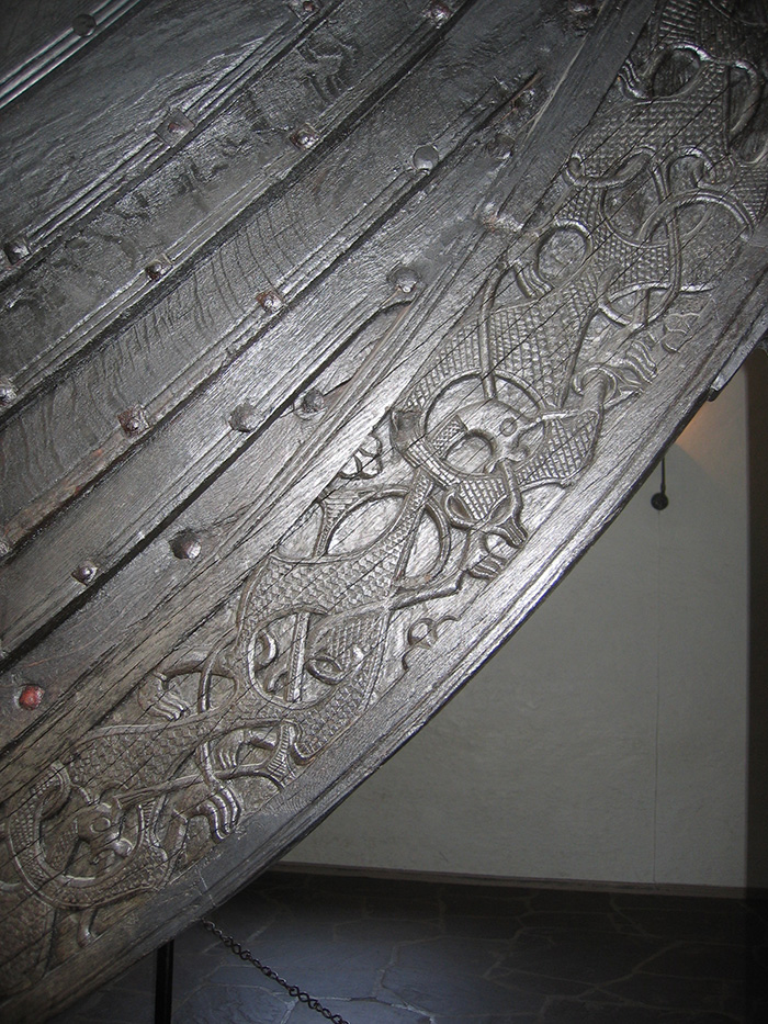 Detail of the Oseberg ship carvings. photo by Karamell, under licence CC BY-SA 2.5