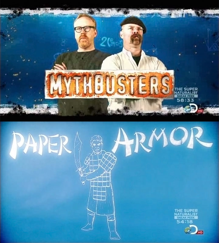 Paper armor episode of Mythbusters starring ArmStreet's lamellar