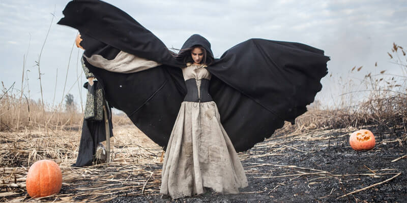 Halloween edition: dramatic black cloak and witch dress