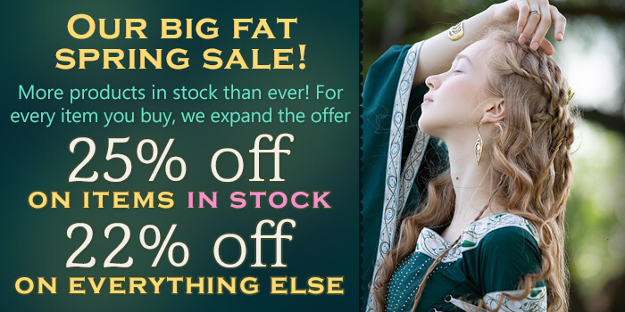 Our big fat spring sale! More products in stock than ever! For every item you buy, we expand the offer. 25% off on items in stock. 22% off on everything else. 7 days only.