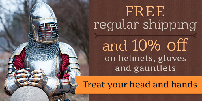 Free regular shipping and 10% off on helmets, gloves, and gauntlets
