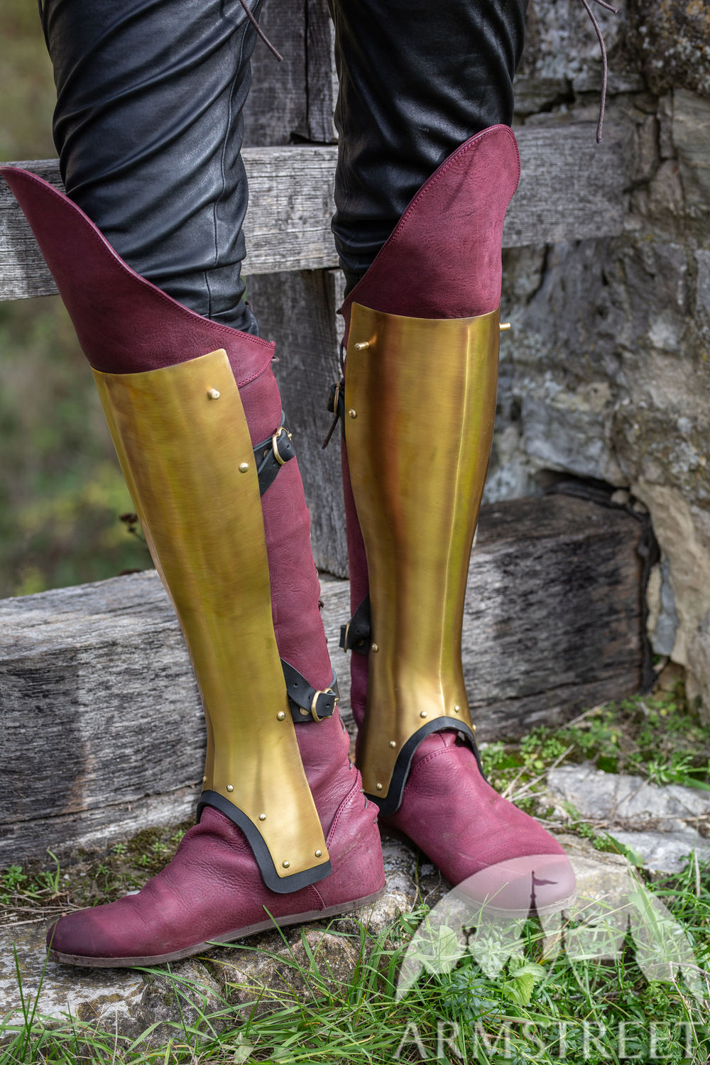 Brassed spring steel greaves “Morning Star” shin protection