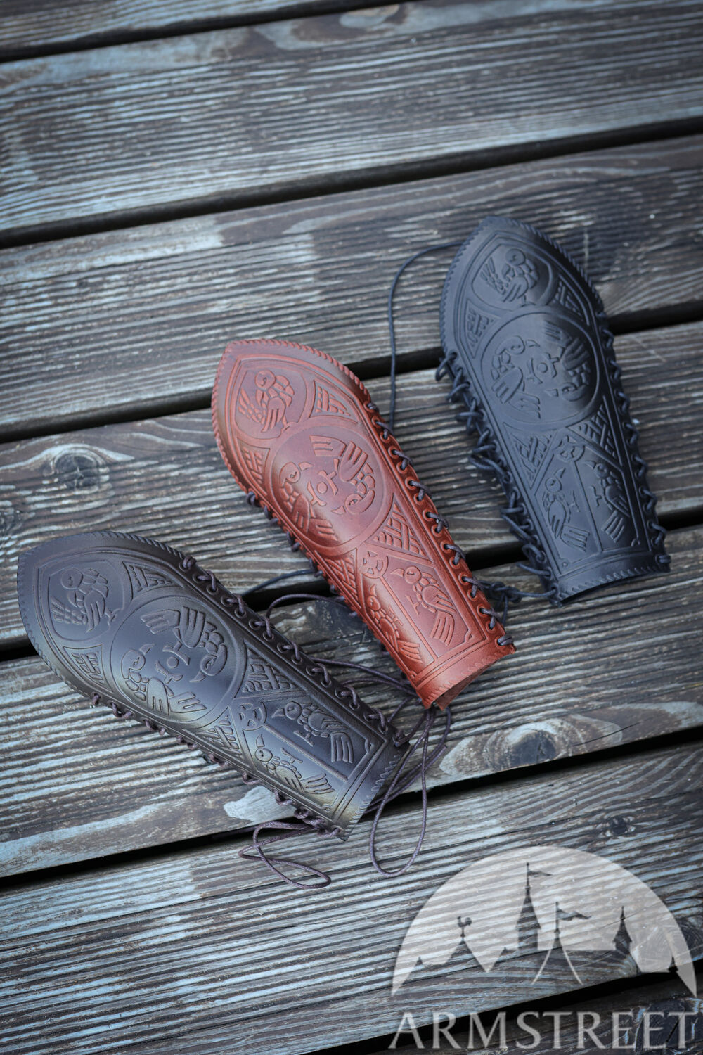 Pair of leather arm bracers "Huntress" forearm guards
