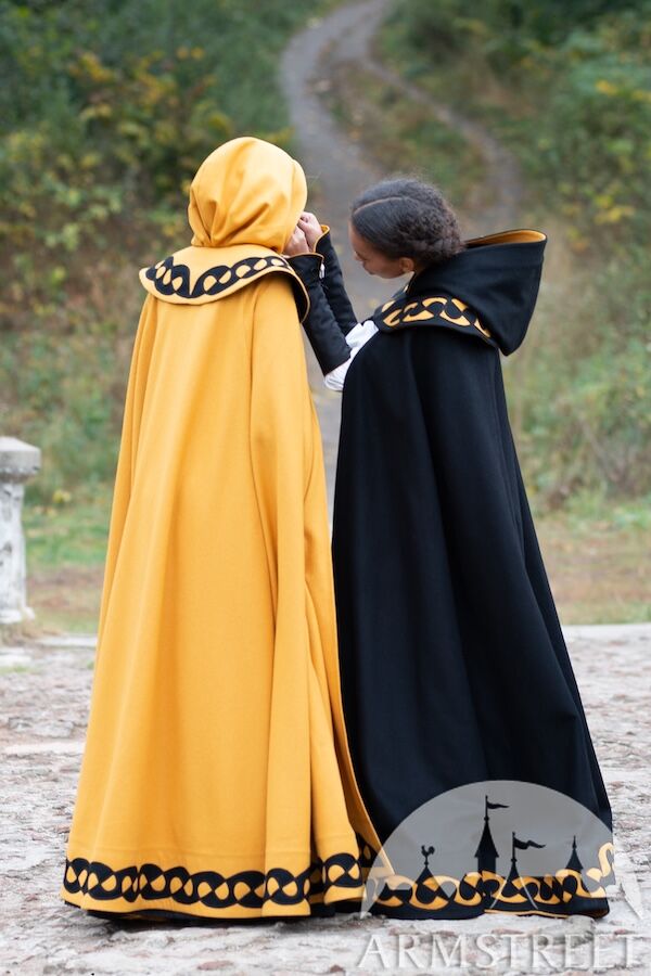 Black cloak with contrasting accents