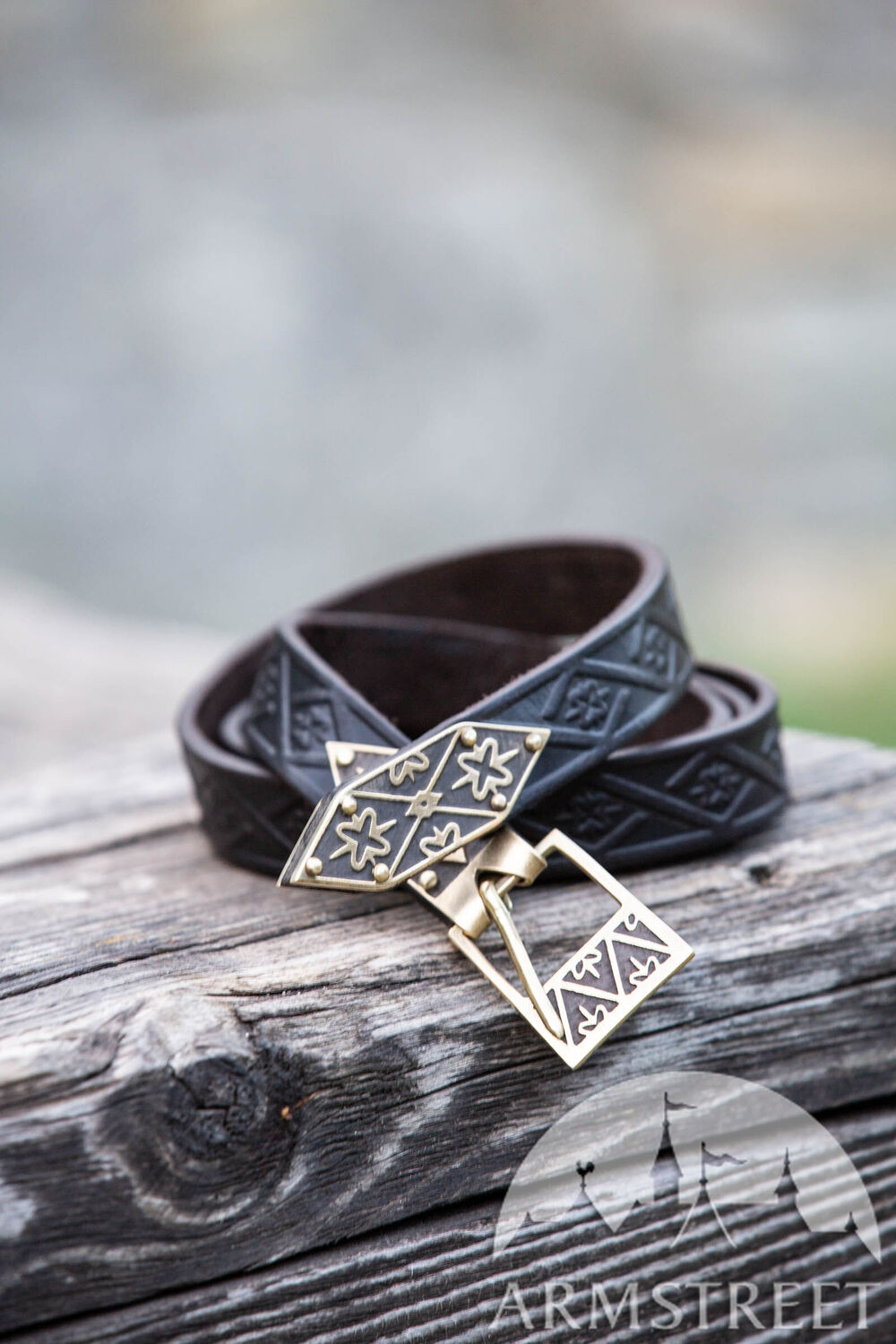 XV Century Leather Belt "Diamond" in black leather