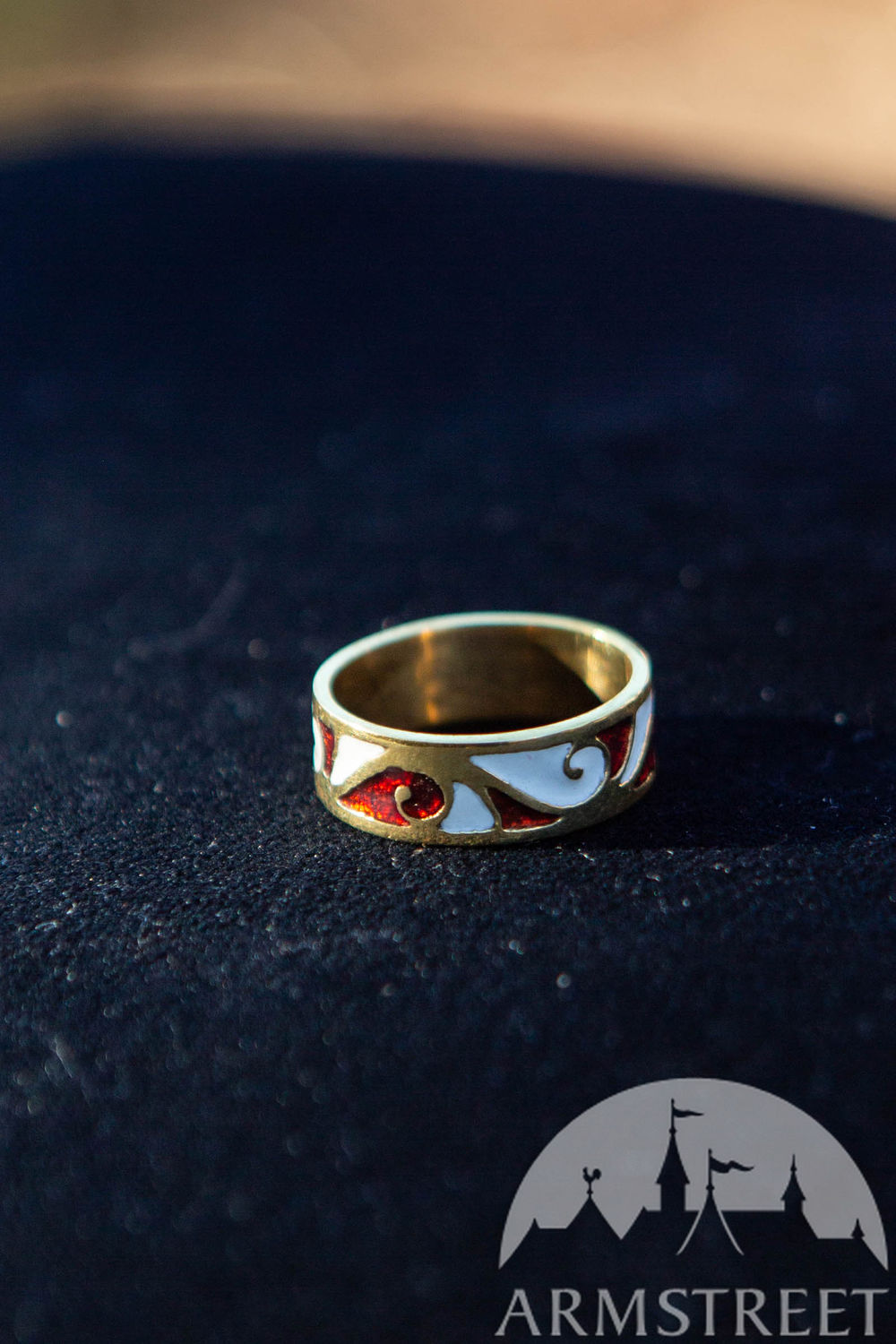 Brass ring with enameled accents