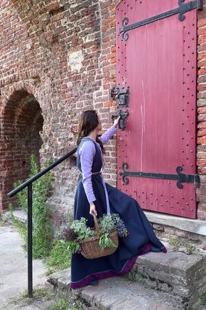 Linen medieval overtunic with handmade embroidery